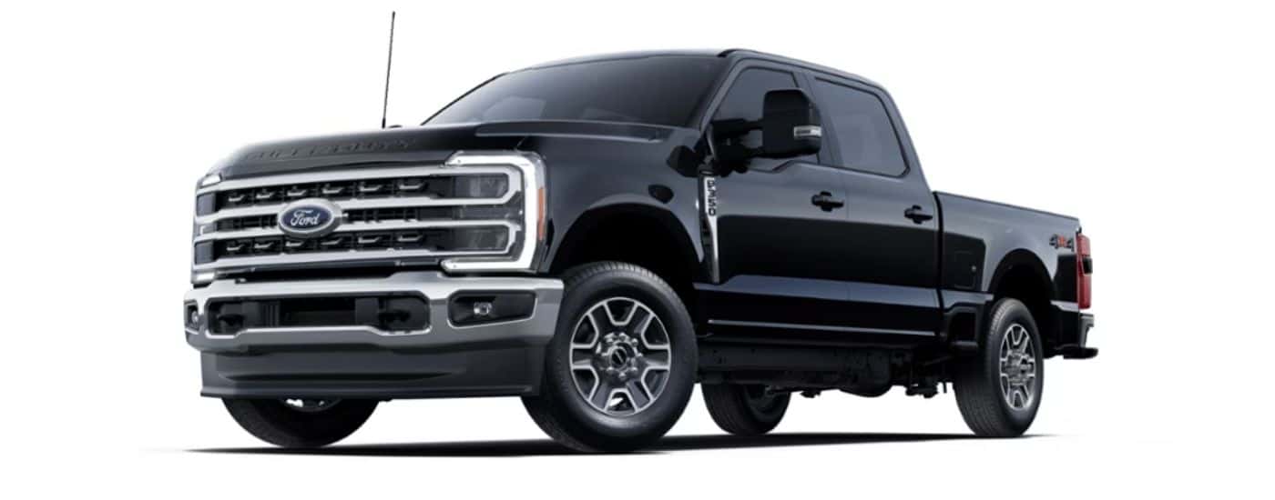 A black 2025 Ford F-350 Lariat angled left.