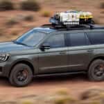A green 2025 Ford Expedition is shown from the side.
