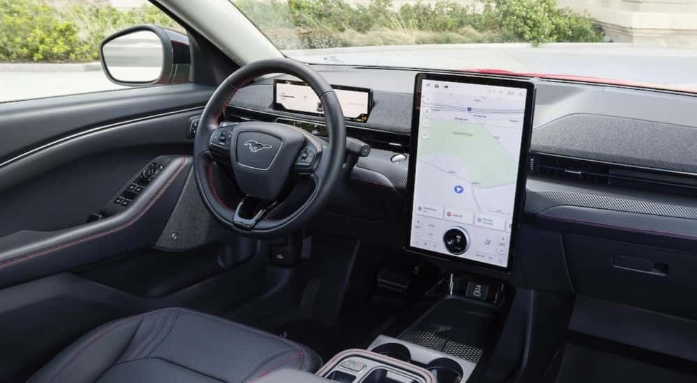 The gray interior and dash in a 2025 Ford Mustang Mach-E.
