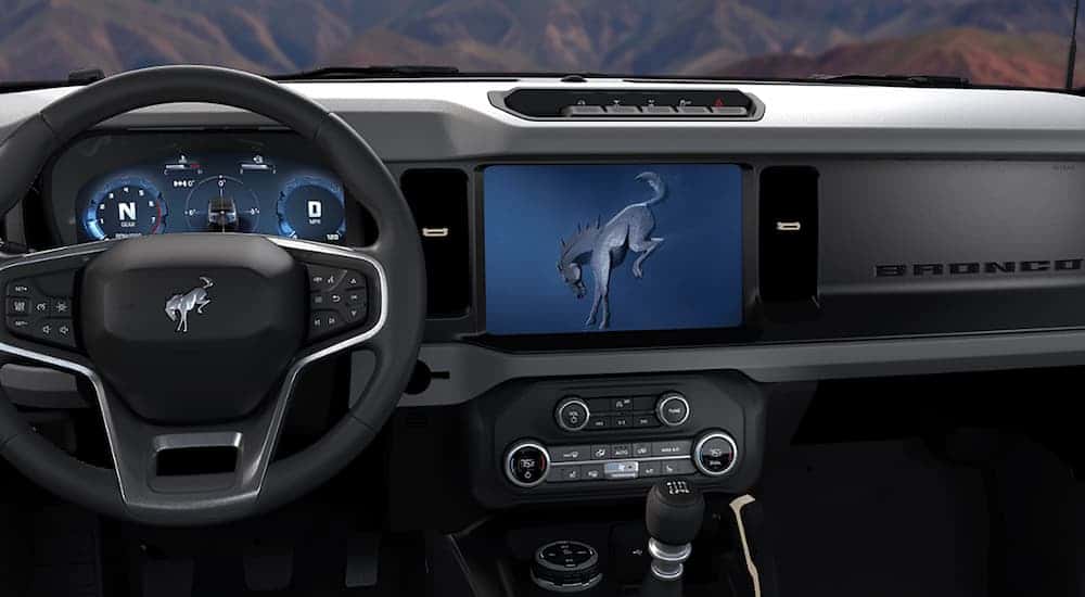 Infotainment and digital gauge cluster on a 2025 Ford Bronco for sale near Lawrenceville
