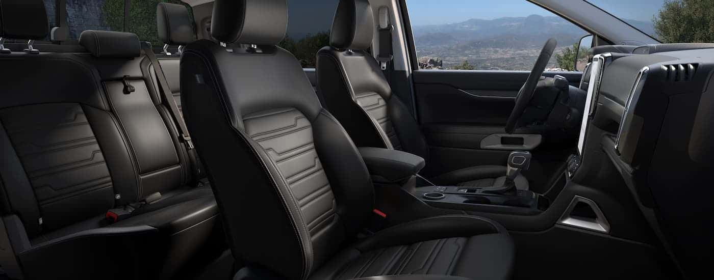 Black leather interior of a 2025 Ford Ranger