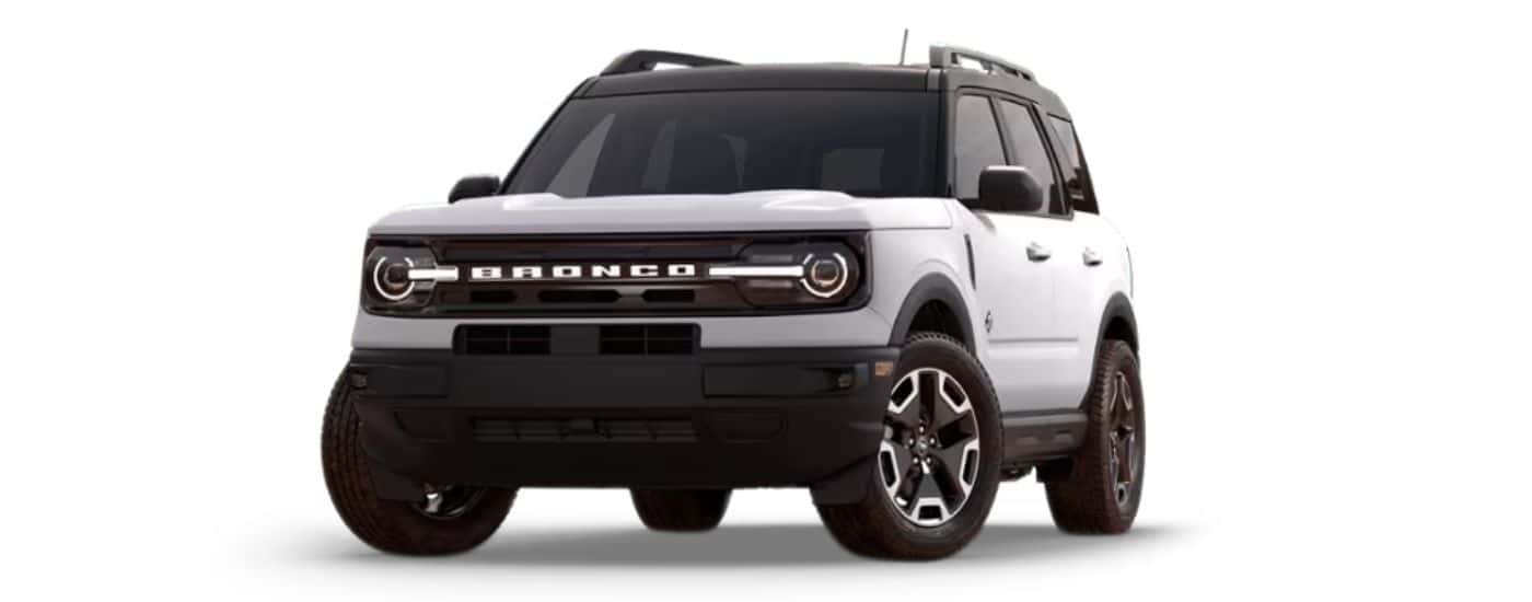 A white 2024 Ford Bronco Sport Outer Banks angled left.