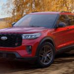 Red 2026 Ford Explorer ST from the front at an angle.