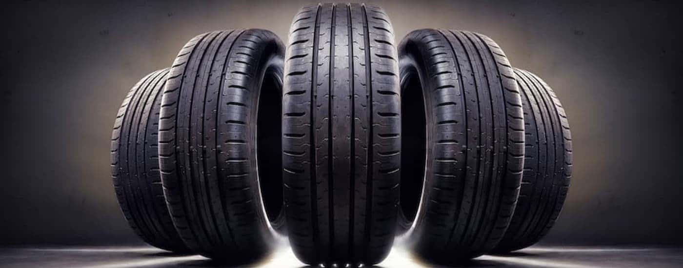 Several tires lined up.