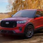 A red 2026 Ford Explorer parked outdoors.