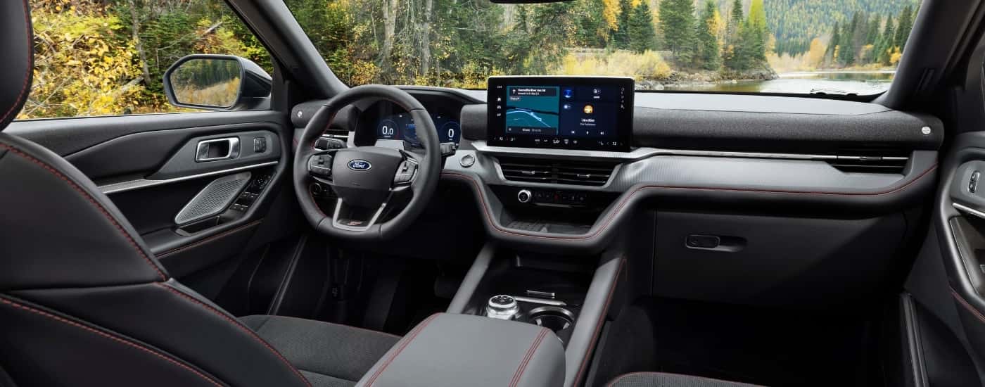 The grey interior of a 2025 Ford Explorer.