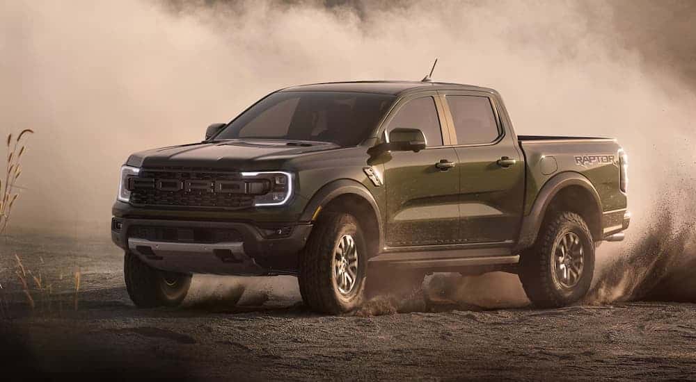 A black 2026 Ford Ranger Raptor off-roading for sale
