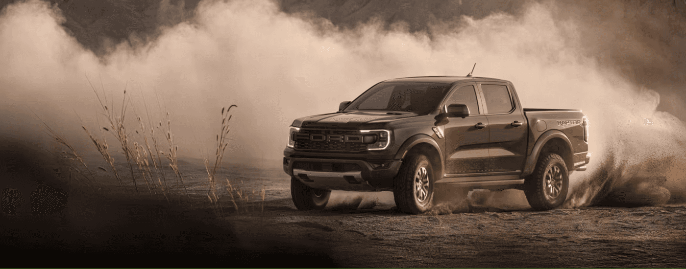 Black 2026 Ford Ranger Raptor drifting