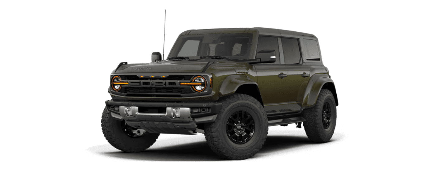 Green 2026 Ford Bronco Raptor angled left