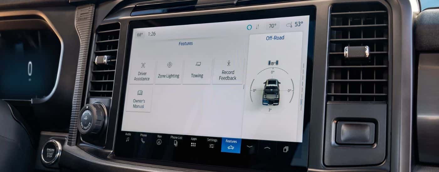The 12-inch infotainment screen on a 2026 Ford F-150.