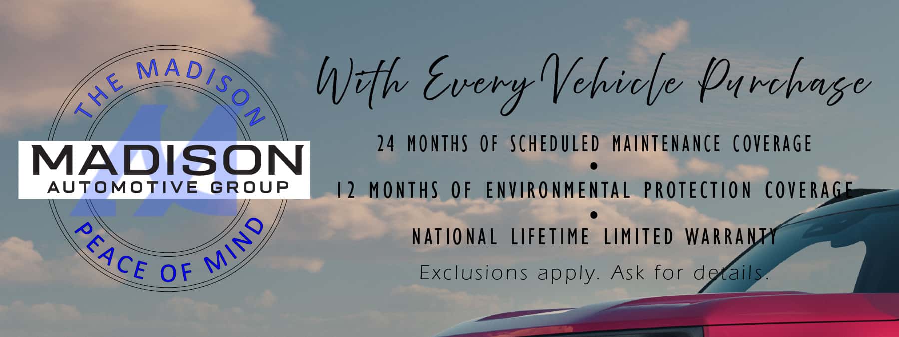 Madison Ford Indiana, featuring our unique Peace of Mind Warranty on All Our Vehicles! Learn more.