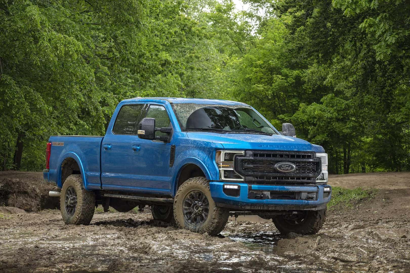 An Blue Ford Super Duty Tremor