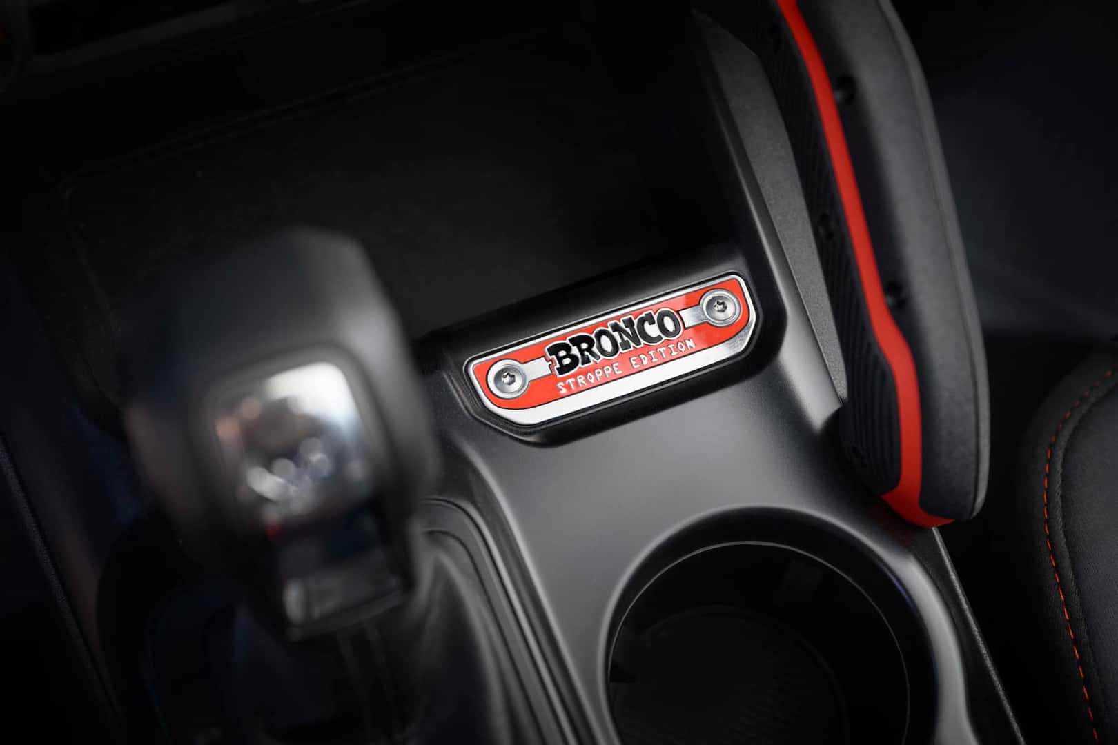2025 bronco stroppe special edition logo on interior center console