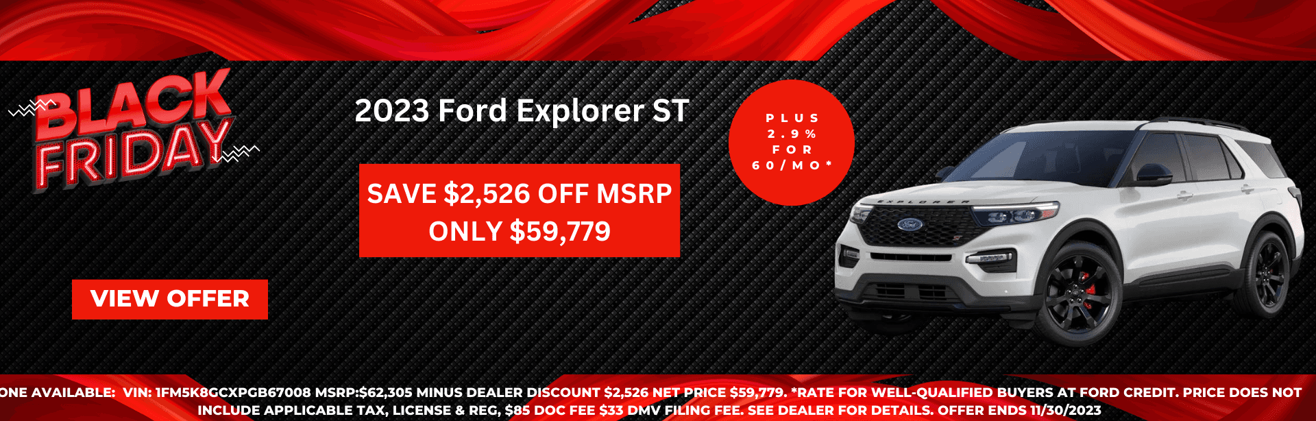 Save $2,526 OFF MSRP on 2023 Ford Explorer ST