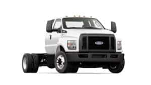 A white 2024 Ford Super Duty Chassis angled right.