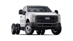 A white 2024 Ford Super Duty Chassis angled right.