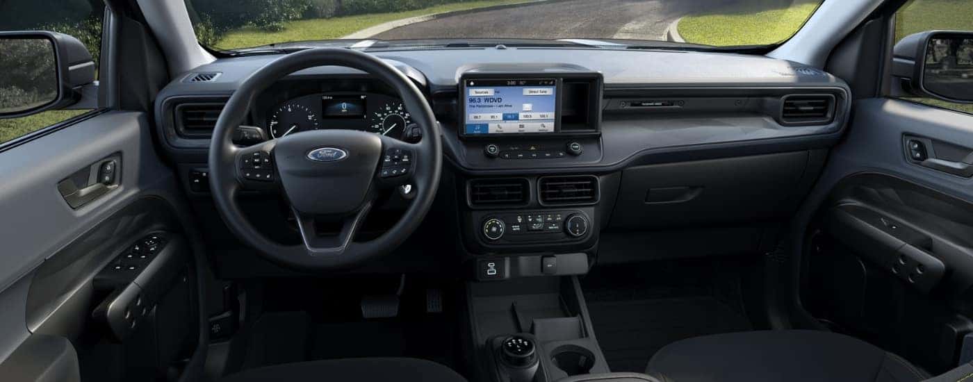 Black interior in a 2024 Ford Maverick XLT Tremor.