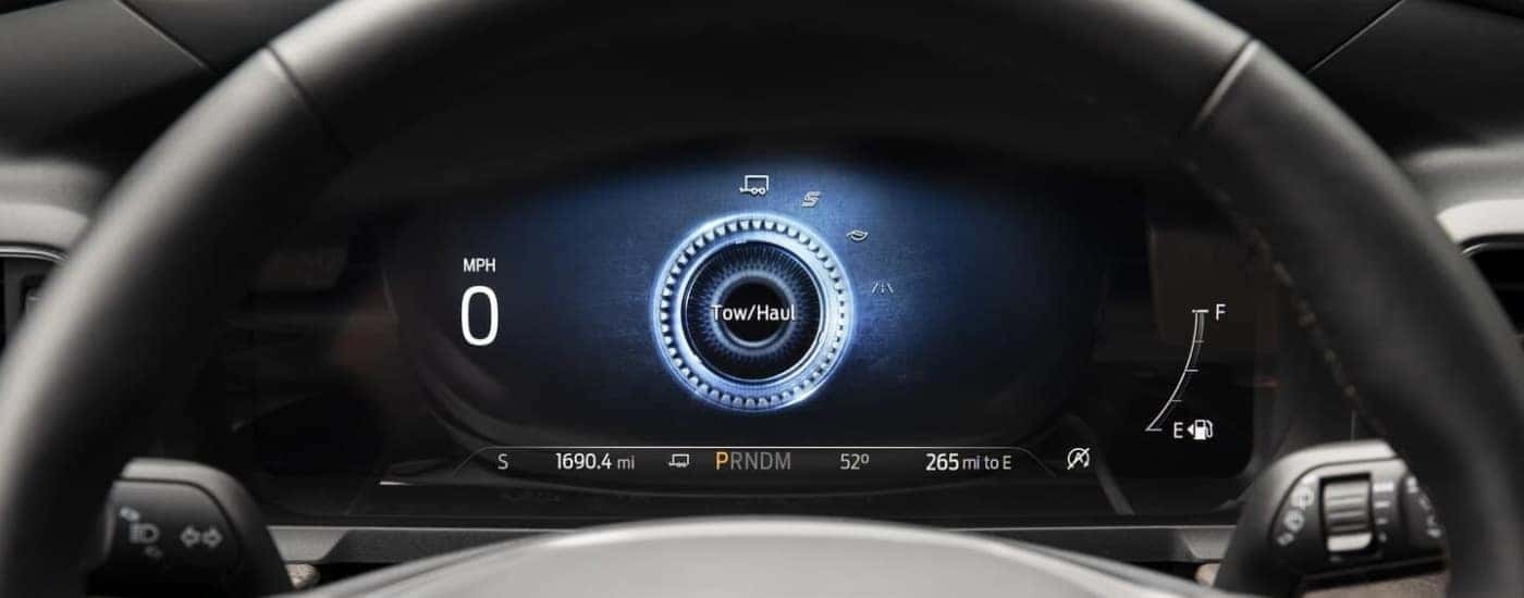 Tow/haul setting on the digital gauge in a 2021 Ford Explorer.