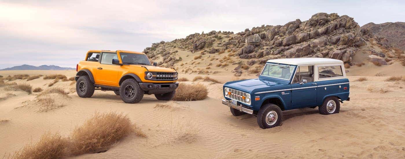 2021 and 1966 Ford Broncos parked side by side
