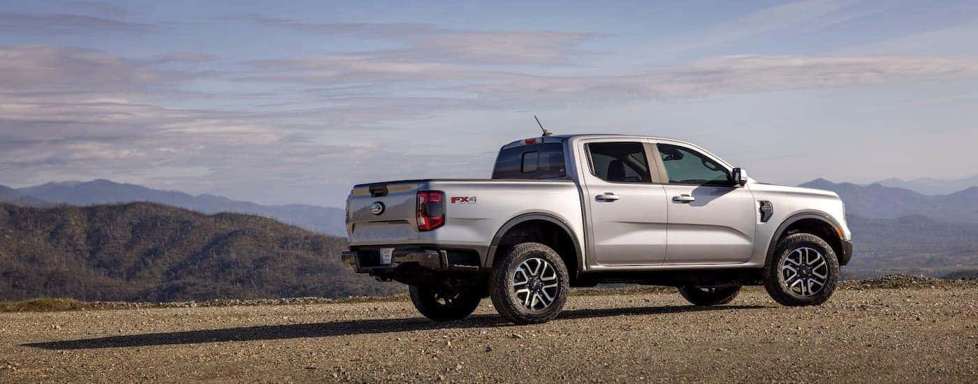 A silver 2024 Ford Ranger from the side.