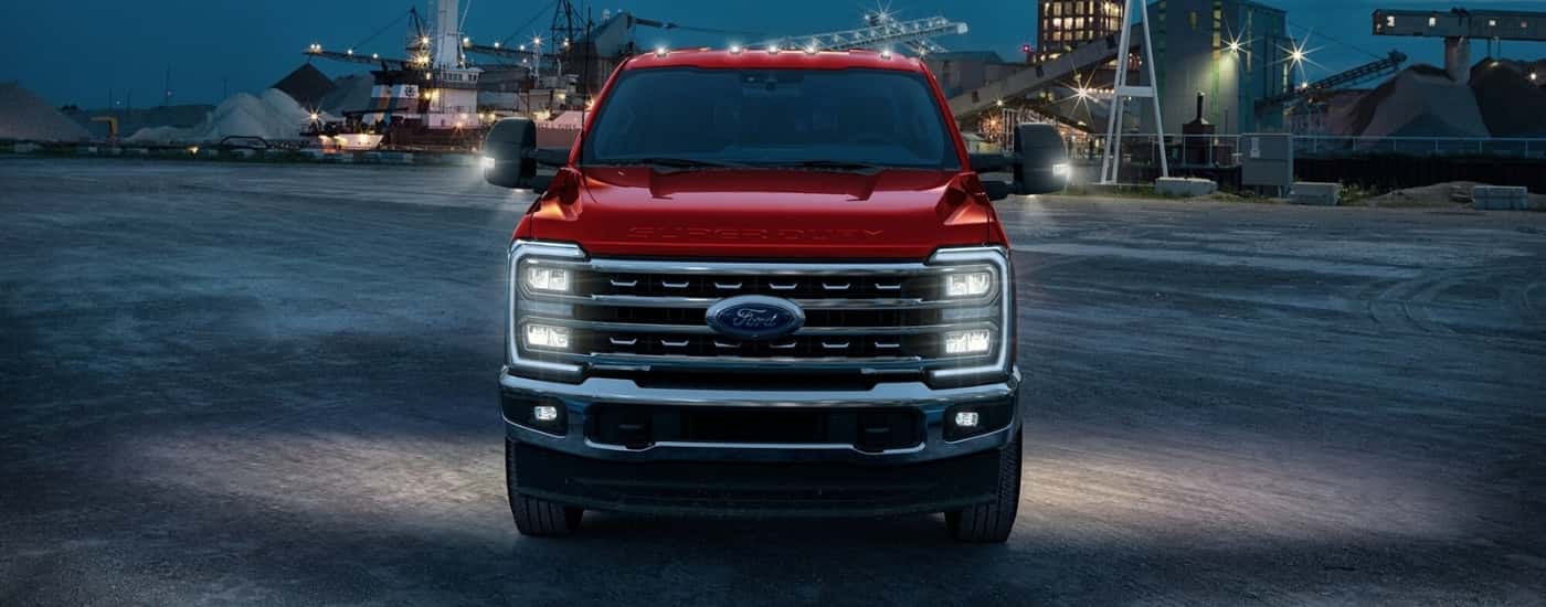 Red 2026 Ford F-450 Super Duty head on
