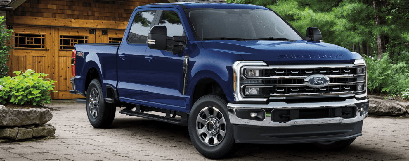 Blue 2026 Ford F-250 Super Duty parked in a driveway
