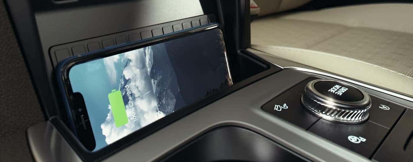 A wireless charging pad in a 2024 Ford Explorer.