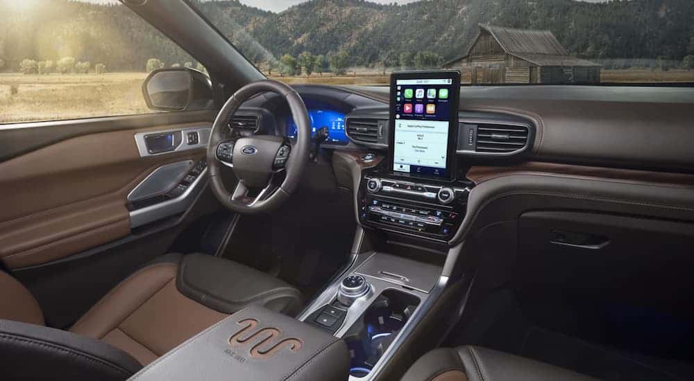 Brown interior of a used 2021 Ford Explorer for sale