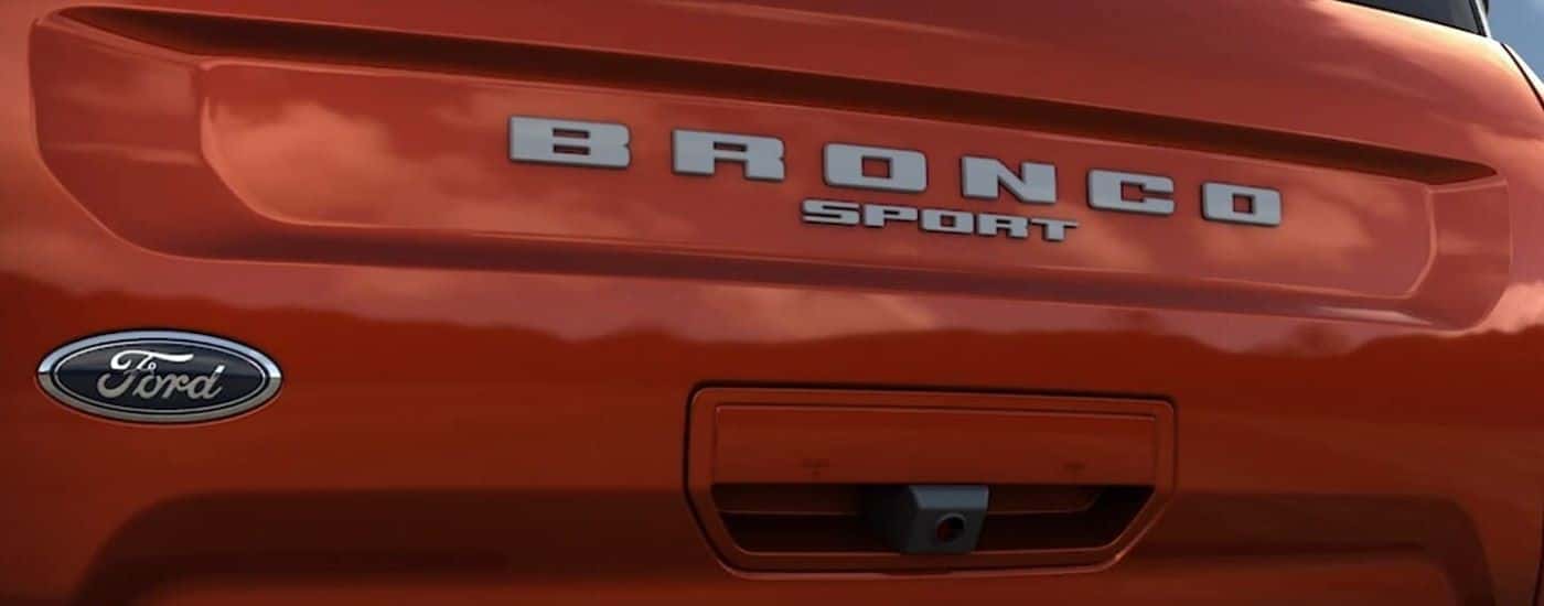 Rear tailgate on a orange 2023 Ford Bronco Sport Badlands for sale near me