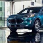 Blue 2020 Ford Escape in a garage