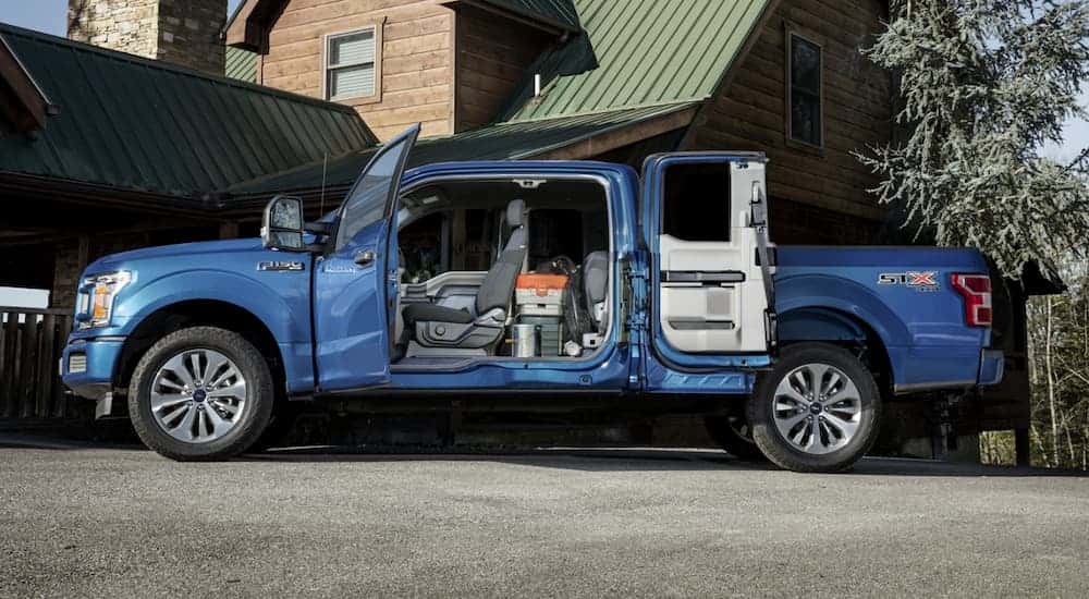 Blue 2020 Ford F-150 STX parked after looking at used Fords for sale