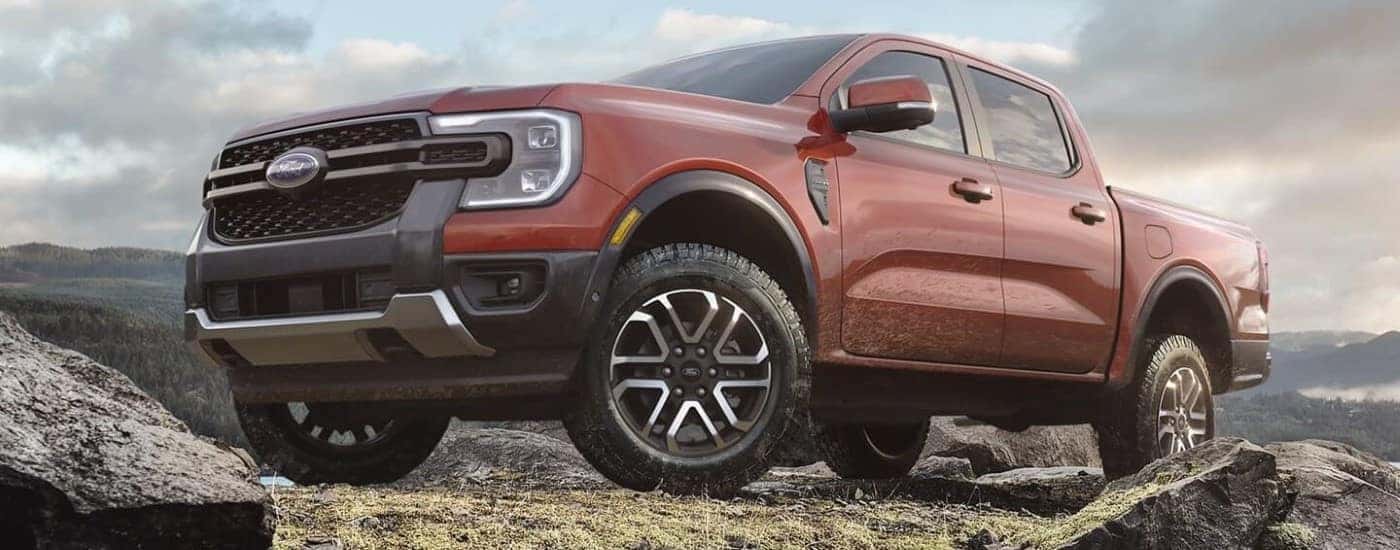 Red 2024 Ford Ranger parked off-road