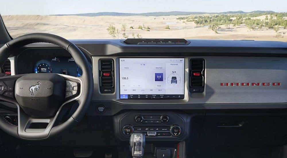 2026 Ford Bronco front dashboard with display screen for cameras