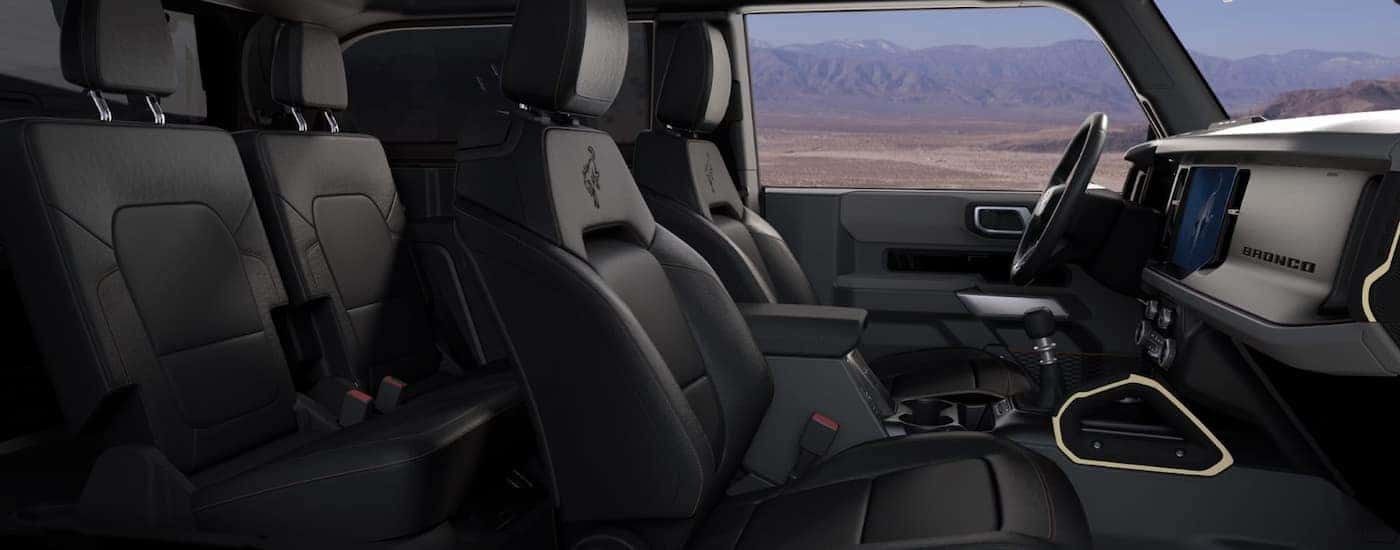 Black interior seating inside a 2026 Ford Bronco