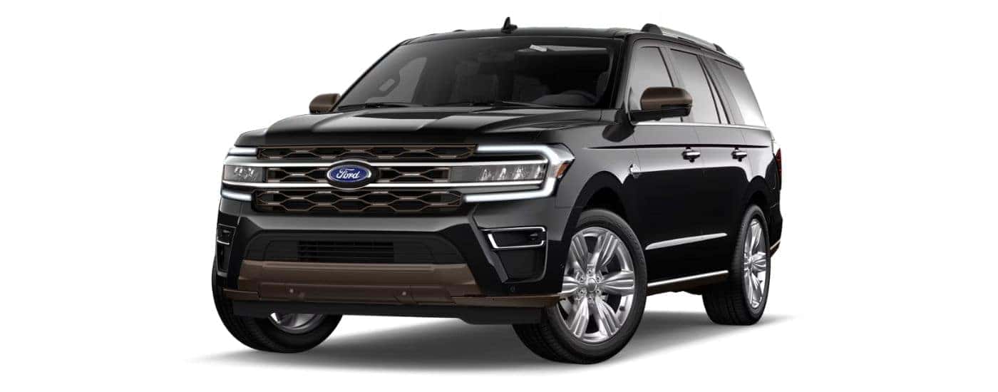 A black 2022 Ford Expedition King Ranch angled left.