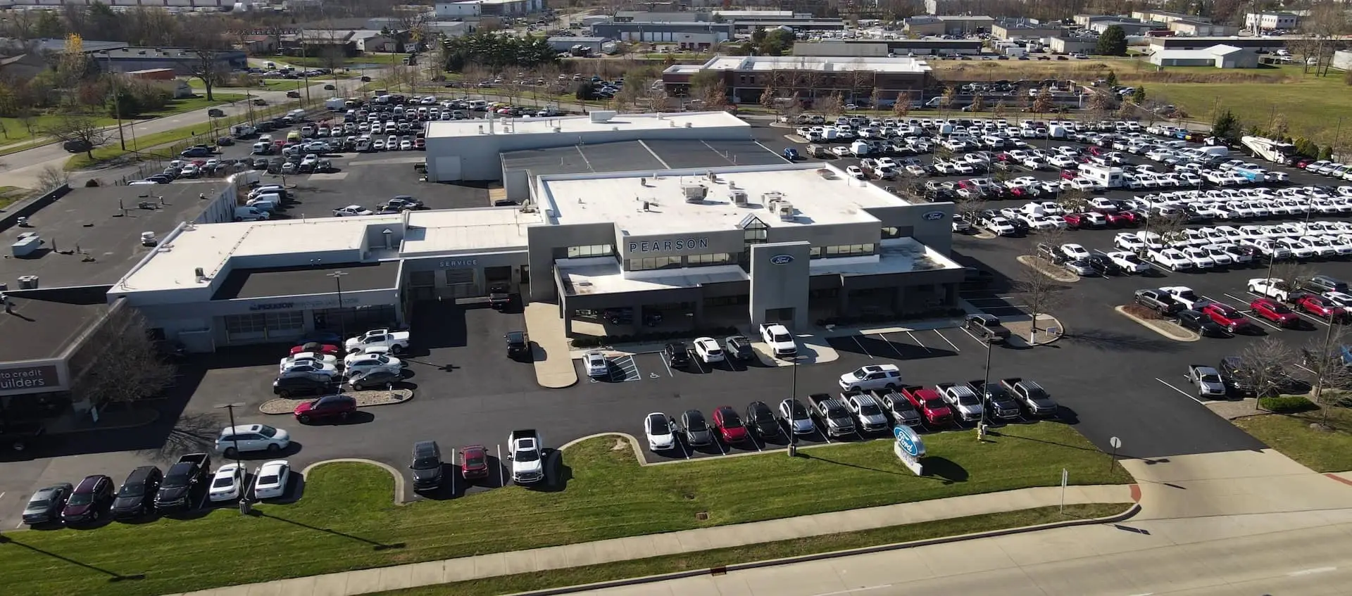 View of Pearson Ford dealership from front entrance