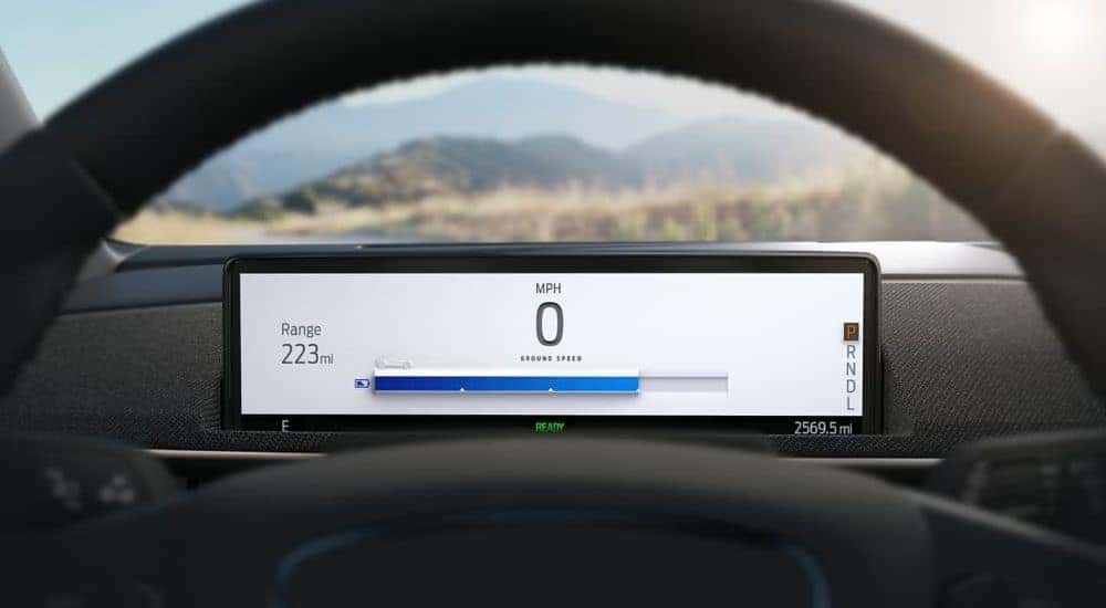 The digital gauge is show in a 2024 Ford Mustang Mach-E.