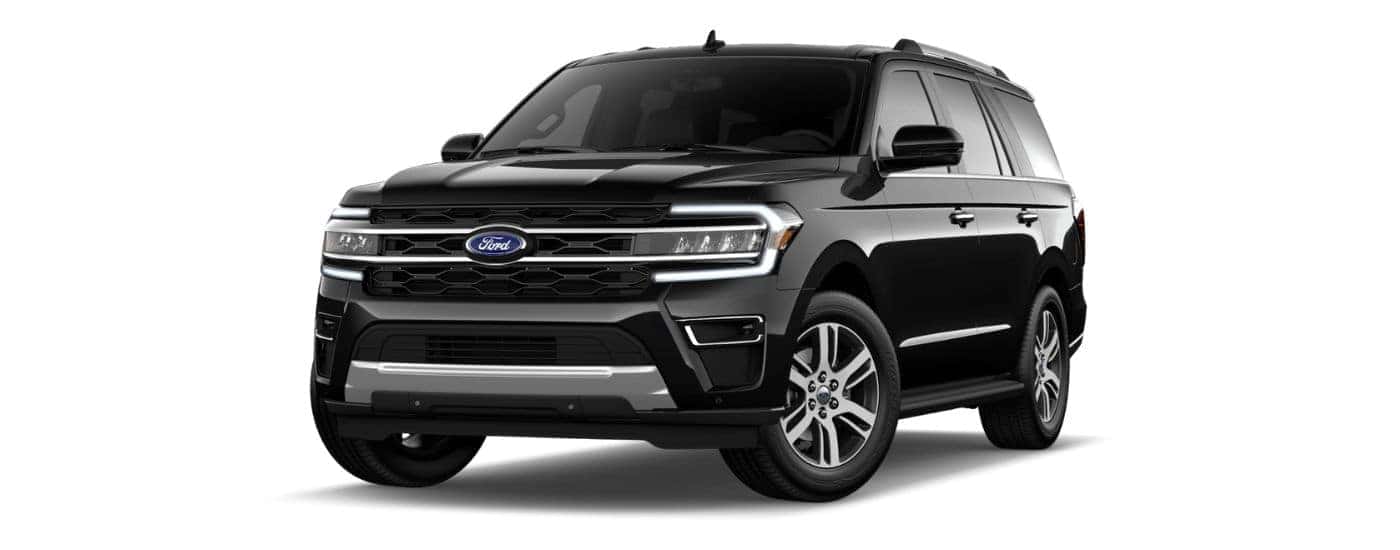 A black 2023 Ford Expedition Limited angled left.