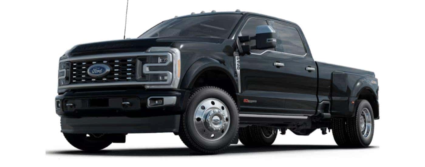 A black 2023 Ford F-450 Limited is shown angled left.
