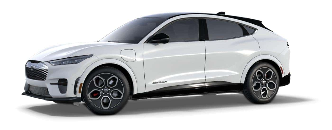 A white 2023 Ford Mustang Mach-E GT angled right.