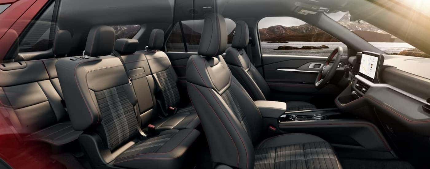 The gray interior in a 2026 Ford Explorer.