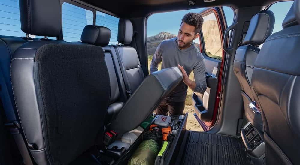 The black rear interior in a 2026 Ford F-150.