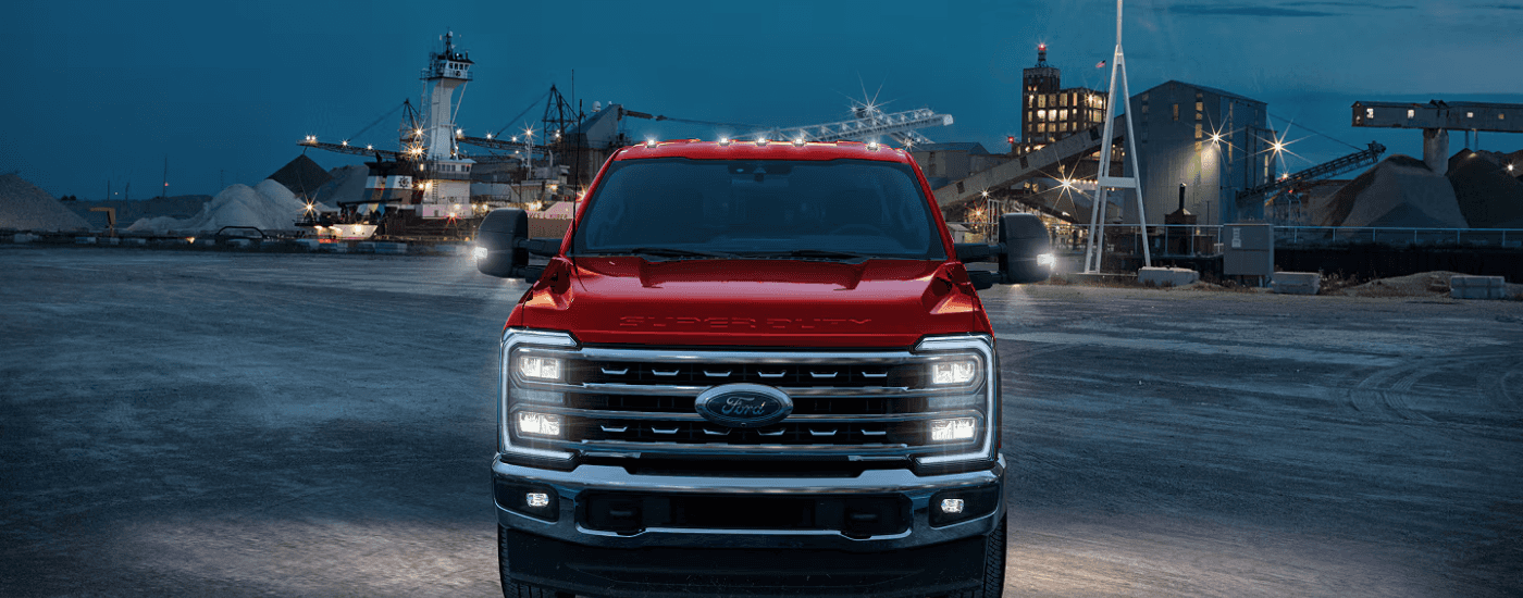 Red 2026 Ford F-450 Super Duty head on