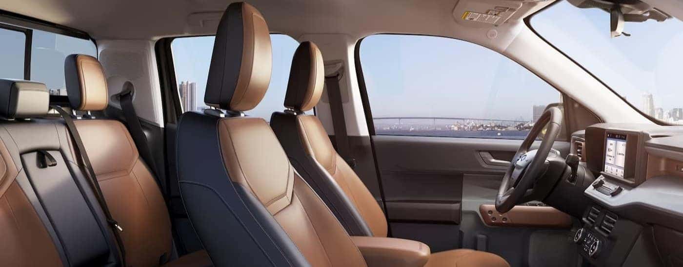 Black and brown interior in a 2025 Ford Maverick.