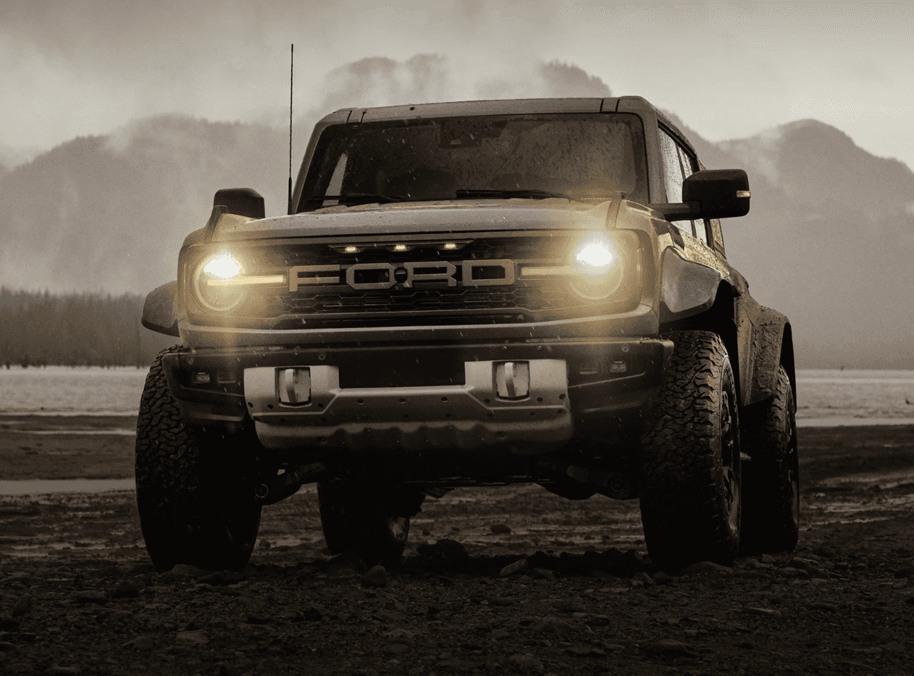 2025 Ford Bronco with headlights on