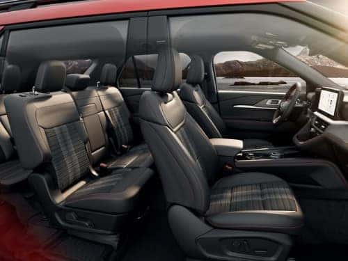 2025 Ford Explorer interior view of front, middle, and back row seats