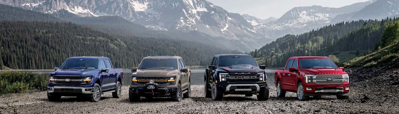 2026 Ford F-150 Models Parked in front of Mountains