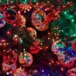 Christmas lights on a tree with ornaments