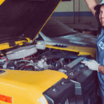 Mechanic working on a transmission in Macon, GA.