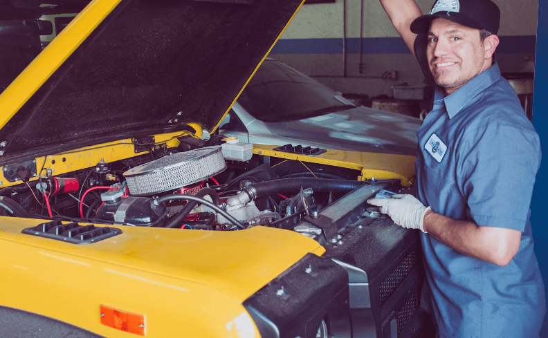 Mechanic working on a transmission in Macon, GA.
